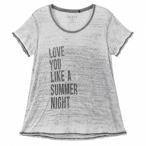 Guess Y2K Burnout T Shirt Womens Medium Gray Graphic Scoop Neck Indie Grunge Tee